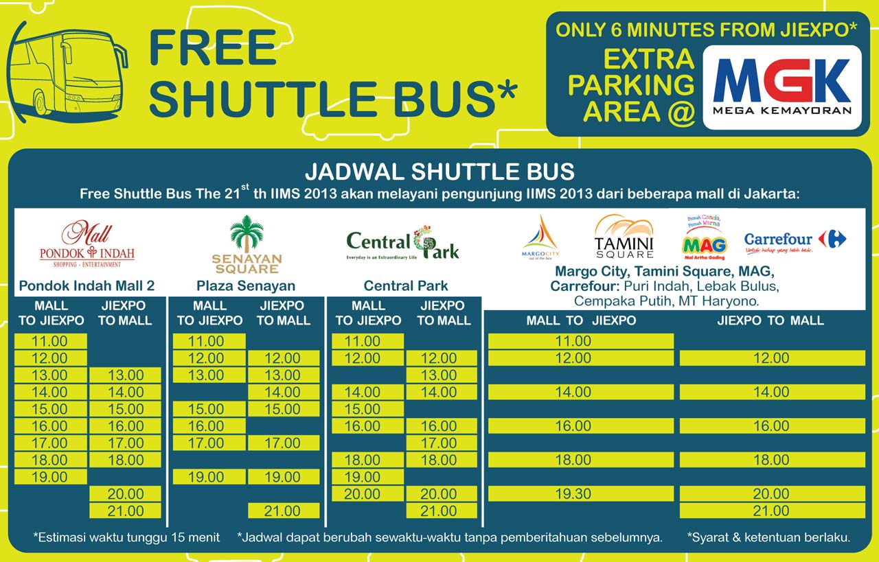IIMS 2013, jadwal shuttle bus IIMS 2013: Daftar Lokasi Shuttle Bus Menuju IIMS 2013