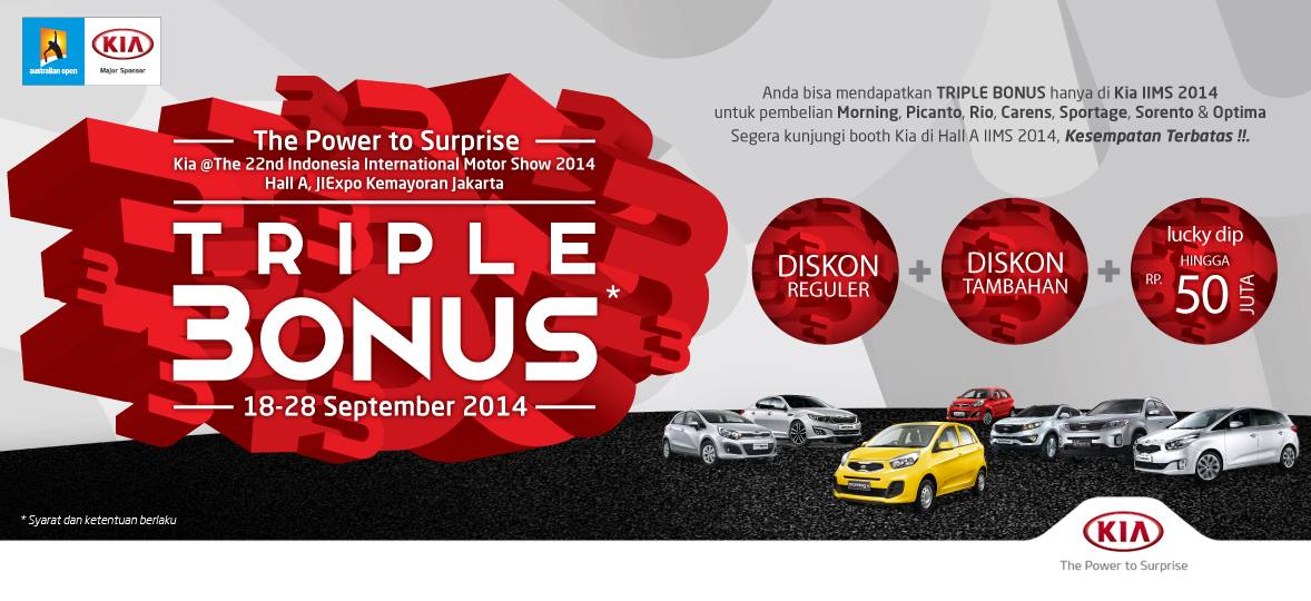 IIMS 2014, Promo KIA Triple Bonus di IIMS 2014: Dapatkan Triple Bonus Setiap Pembelian Mobil KIA di IIMS 2014