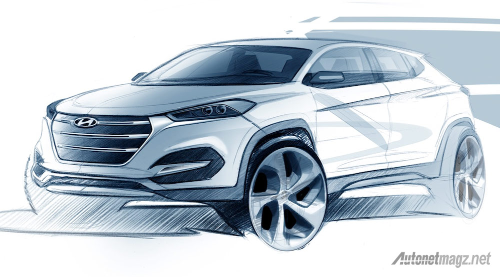 Berita, sketsa-Hyundai-Tucson-2016: Ini Dia Teaser All New Hyundai Tucson Bermesin Turbo dan Bertransmisi Kopling Ganda