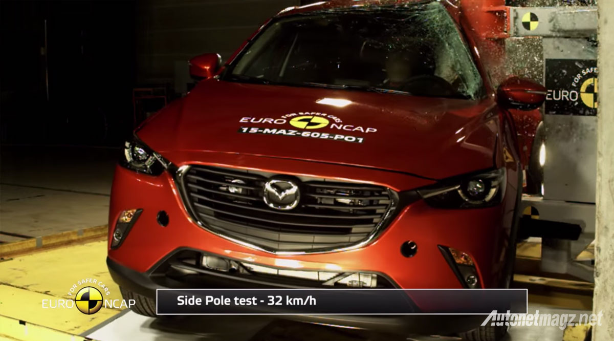 Berita, pole-test-mazda-cx3: Euro NCAP Sudah Rilis Hasil Uji Tabrak Mazda CX-3, Total Nilainya 4 Bintang