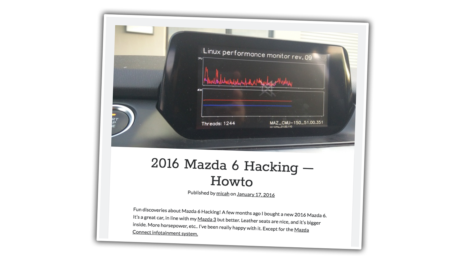 Hi-Tech, peretasan sistem MZD Connect mazda 6: Ditemukan Cara Untuk Meretas Mazda Pakai USB, Mau Coba?