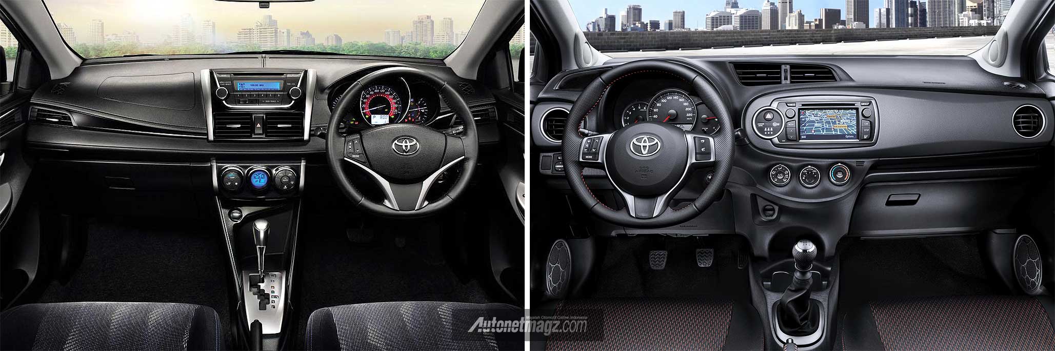 Komparasi, Perbedaan interior Toyota Yaris 2014 versi Asia (kiri) dan versi USA (kanan): Toyota Yaris Lele Atau Toyota Yaris USA?