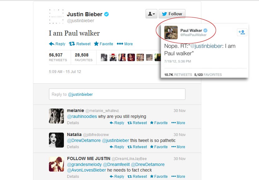 International, twitter Justin Bieber yang dibalas langsung oleh twitter resmi Paul Walker: Justin Bieber Mau Gantiin Paul Walker di Fast and Furious 7?