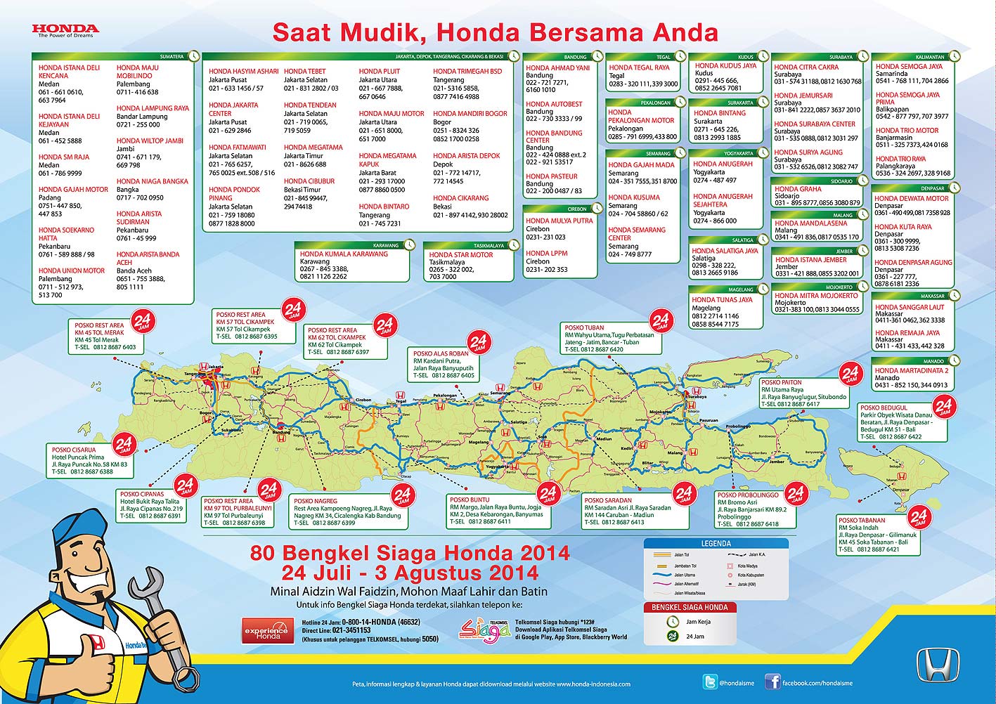 Event, Daftar peta posko mudik dan bengkel siaga 24 jam Honda: Honda Menambah Bengkel Siaga untuk Mudik 2014 Ini