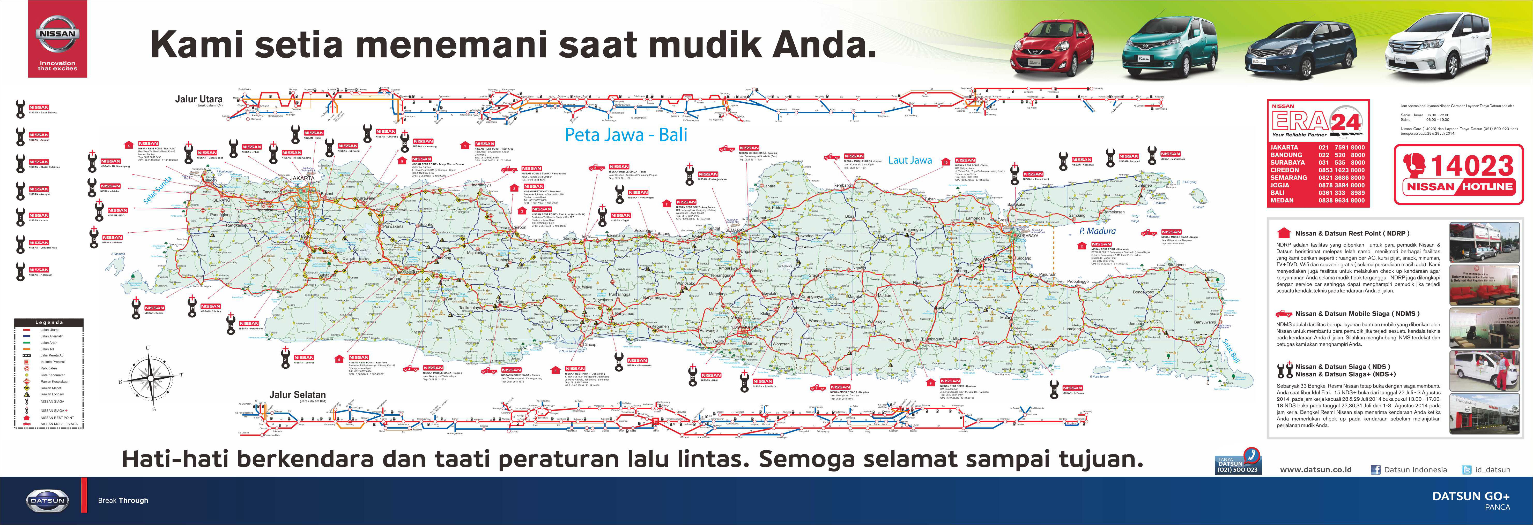 Event, Peta Mudik dan posko mudik bengkel resmi 24 jam Nissan Indonesia 2014: Nissan Bareng Datsun Buka Posko dan Bengkel Resmi di Sepanjang Jalur Mudik