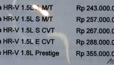 Harga Resmi Honda HR-V Sudah Diumumkan, Mulai 243 Juta! Harga Resmi Honda HR-V Sudah Diumumkan, Mulai 243 Juta!