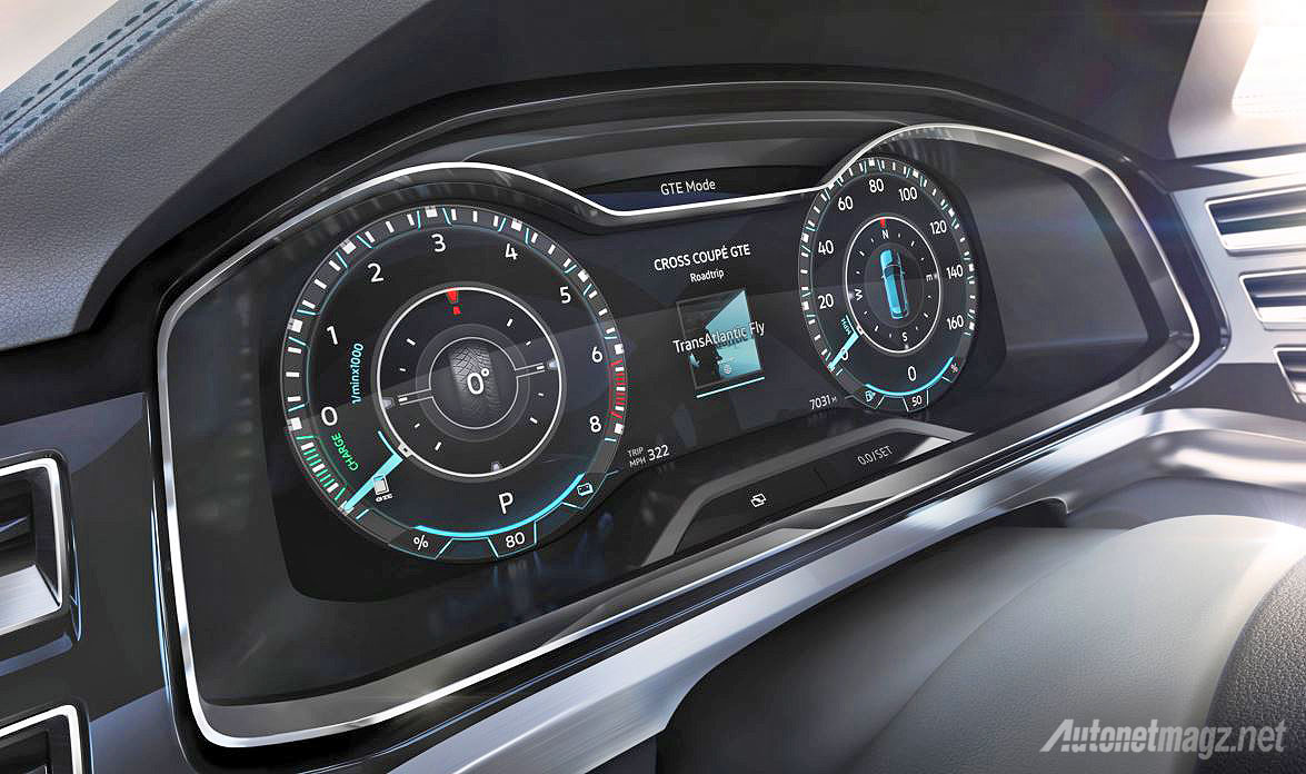 Mobil Konsep, Dashboard speedometer Volkswagen Cross Coupe GTE Concept: VW Cross Coupe GTE Concept Mendekati Model Produksi Massal