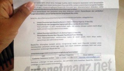 General Motors Indonesia Recall Chevrolet Spin untuk Perbaikan Tangki General Motors Indonesia Recall Chevrolet Spin untuk Perbaikan Tangki