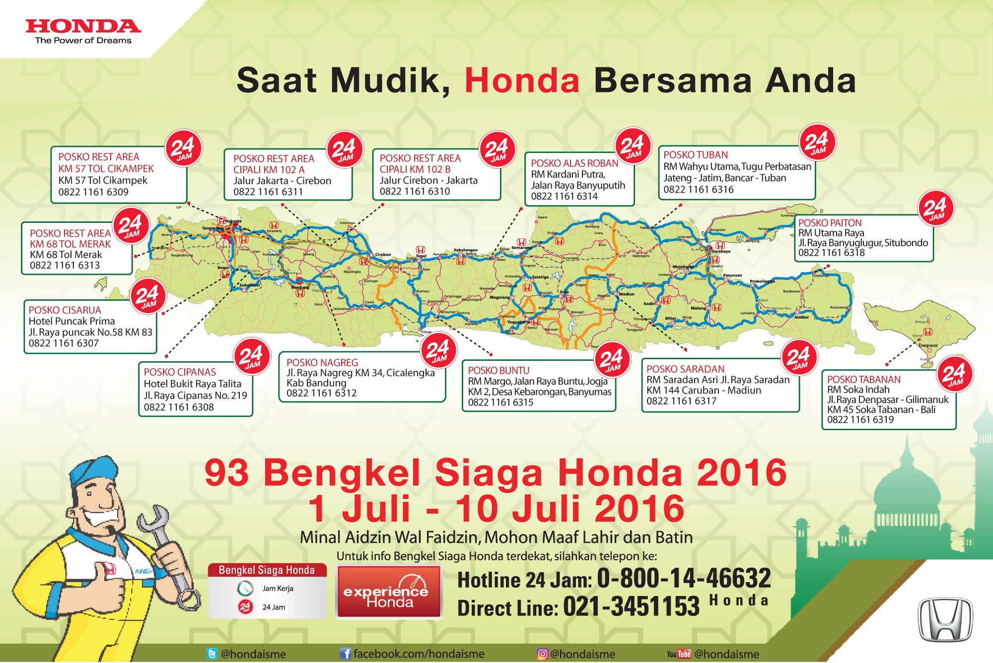 Berita, Honda-Peta-Mudik-2016: Honda Emergency Service 2016, Siap Mendukung Perjalanan Mudik Tahun Ini