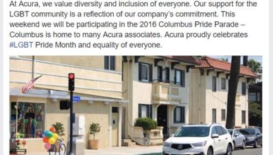 Honda dan Acura Dukung LGBT Dengan Berpartisipasi Di Columbus Pride Parade 2016