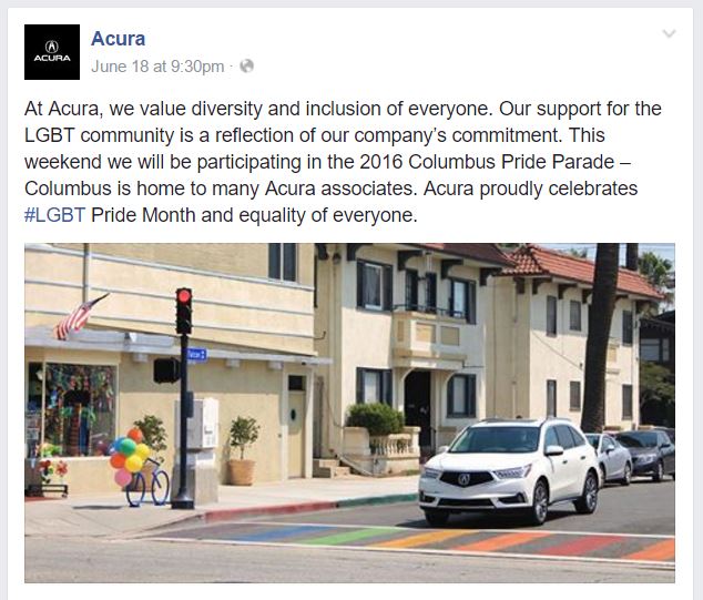 Honda, acura lgbt: Honda dan Acura Dukung LGBT Dengan Berpartisipasi Di Columbus Pride Parade 2016
