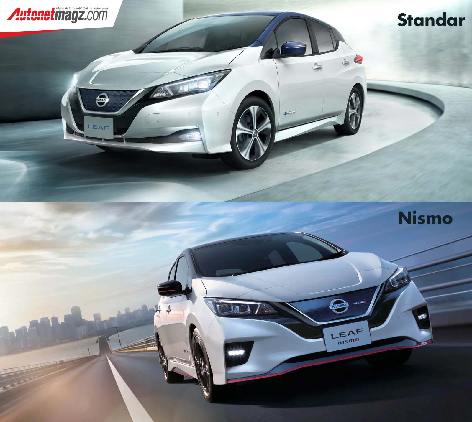 Berita, perbandingan Nissan Leaf nismo sisi depan: Nissan Leaf Nismo Resmi DIluncurkan, Japan Only!