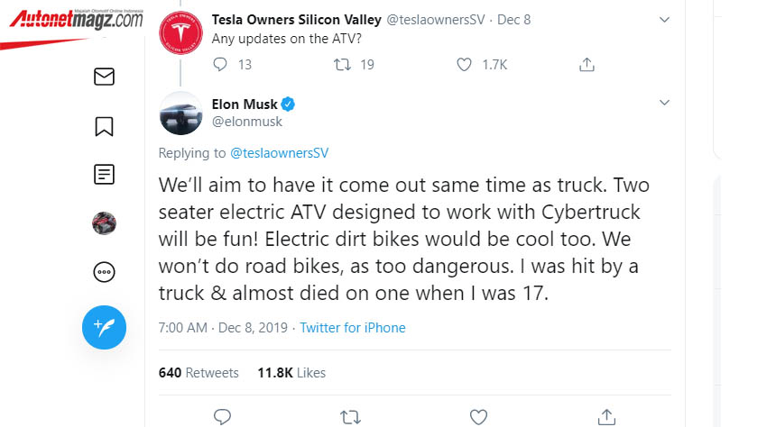 Berita, Twitter-Elon-Musk-ATV: Musk : Motor Offroad Listrik Menarik, Tapi Tidak Dengan Motor OnRoad