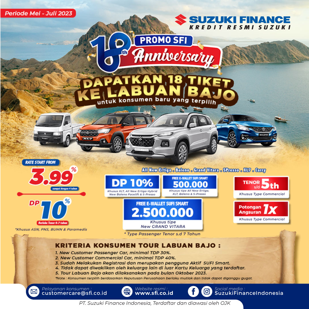 Berita, Promo 18th Anniversary Suzuki Finance Indonesia (5): Suzuki Finance Indonesia Tawarkan Banyak Promo Menarik! Grand Prize ke Labuan Bajo!