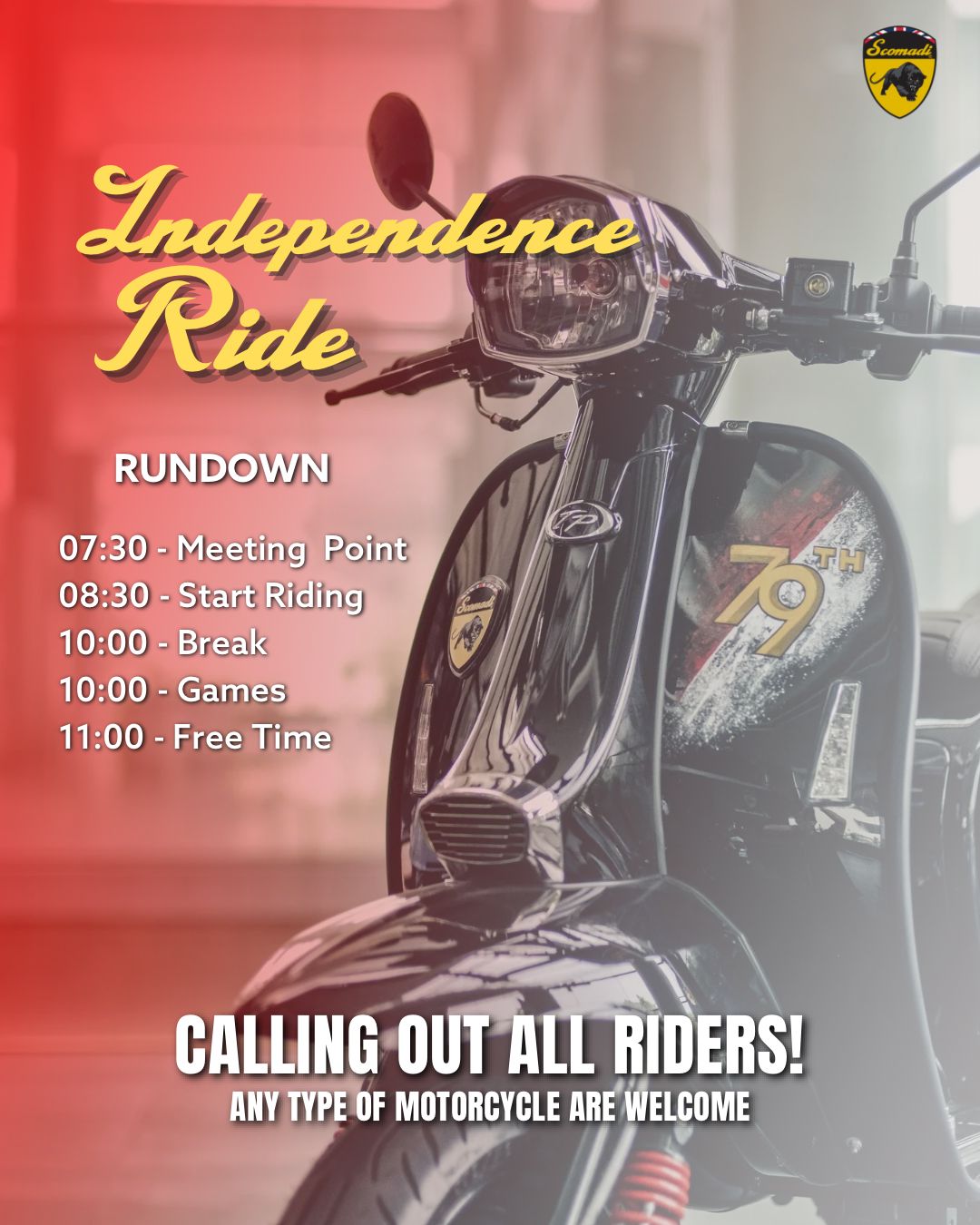 Berita, INVITATION SCOMADI INDEPENDENCE RIDE: Rayakan Hari Kemerdekaan, Scomadi Undang Para Riders Ramaikan Independence Ride